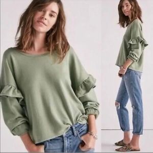NWT Lucky Brand Green ruffle sweater crew small